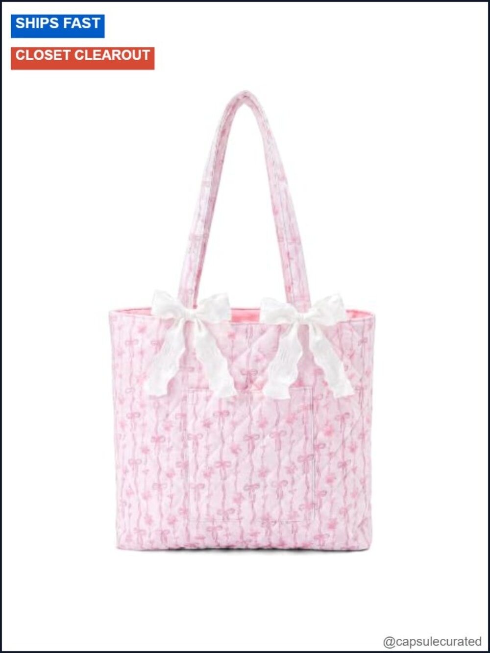 Floral Bow Quilted Tote Bag - Cotton Shoulder Handbag for Work Travel